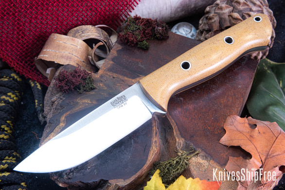 Bark River Knives: Bravo 1 - CPM 3V - Rampless - Natural Canvas Micarta - Black Liners - Hollow Pins