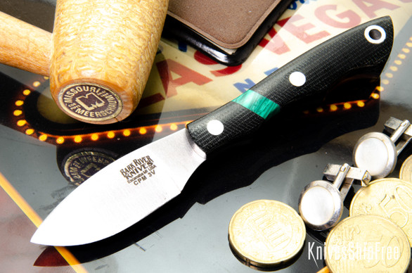 Bark River Knives: Micro Canadian - CPM 3V - Black Canvas Micarta - Malachite Spacer