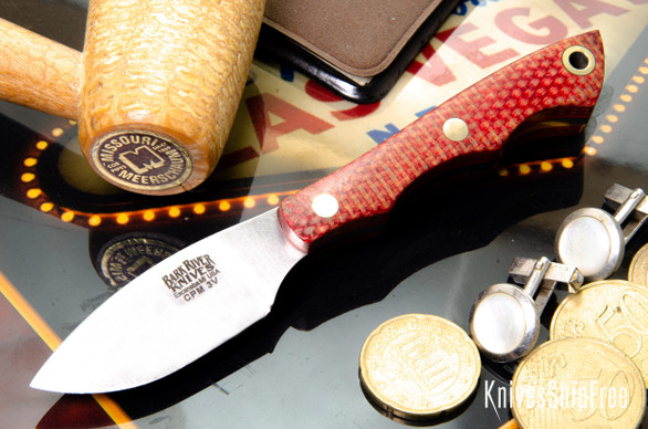 Bark River Knives: Micro Canadian - CPM 3V - Firedog Canvas Micarta - Cherry Red Liners - Brass Pins