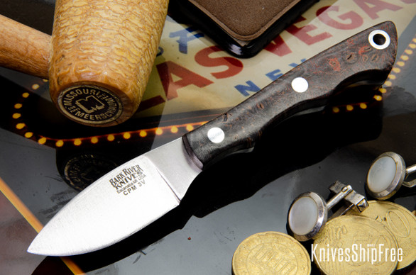 Bark River Knives: Micro Canadian - CPM 3V - Hellfire Maple Burl - Black Liners