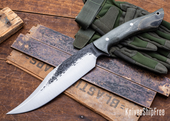 Lon Humphrey Knives: Gunfighter Bowie - Forged 52100 - Storm Maple - Black Liners - LH04MI040
