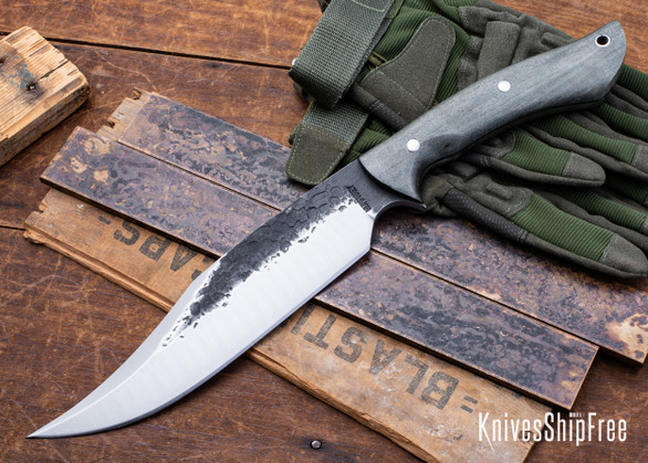 Lon Humphrey Knives: Gunfighter Bowie - Forged 52100 - Storm Maple - Black Liners - LH04MI043
