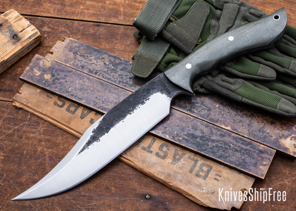 Lon Humphrey Knives: Gunfighter Bowie - Forged 52100 - Storm Maple - Black Liners - LH04MI048