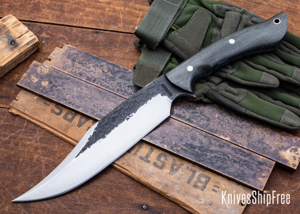 Lon Humphrey Knives: Gunfighter Bowie - Forged 52100 - Storm Maple - Blue Liners - LH04MI051