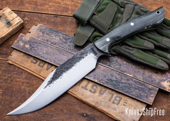 Lon Humphrey Knives: Gunfighter Bowie - Forged 52100 - Storm Maple - Yellow Liners - LH04MI066