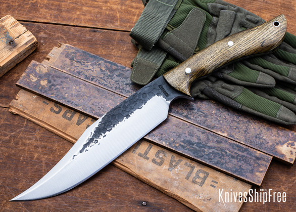 Lon Humphrey Knives: Gunfighter Bowie - Forged 52100 - Storm Sassafras - Black Liners - LH04MI071