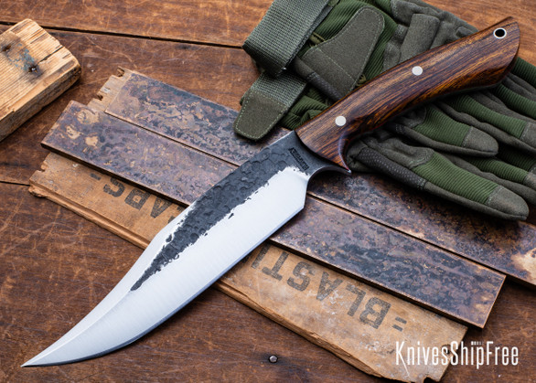 Lon Humphrey Knives: Gunfighter Bowie - Forged 52100 - Desert Ironwood - Red Liners - LH04MI205