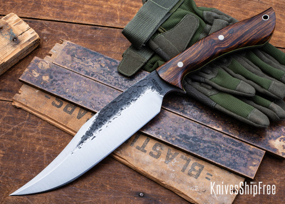 Lon Humphrey Knives: Gunfighter Bowie - Forged 52100 - Desert Ironwood - Yellow Liners - LH04MI210