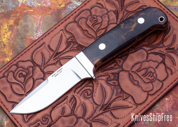 Alan Warren Custom Knives: #2537 Drop Point Hunter - Ironwood Burl - Red G10 Liners  - Stainless Corby Rivets - CPM 154