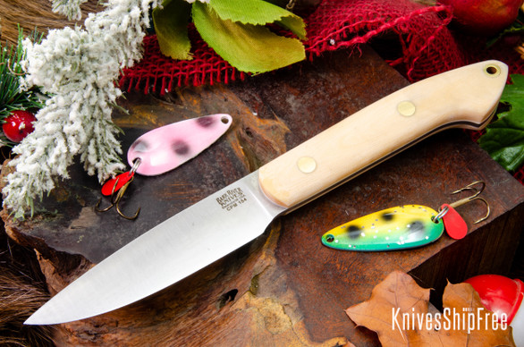 Bark River Knives: Bird & Trout - CPM 154 - Antique Bone Linen Micarta - White Liners - Brass Pins