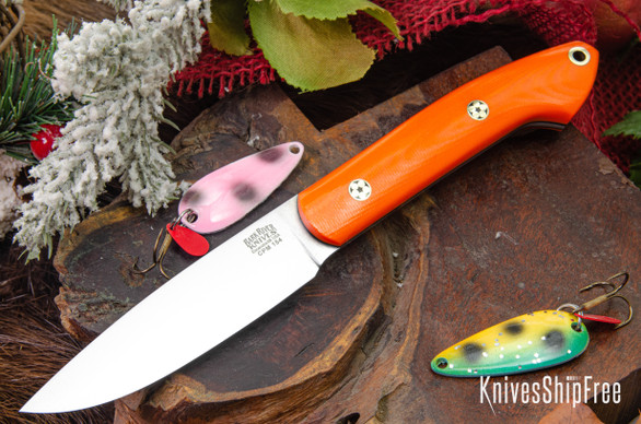 Bark River Knives: Bird & Trout - CPM 154 - Blaze Orange G-10 - Black Liners - Mosaic Pins