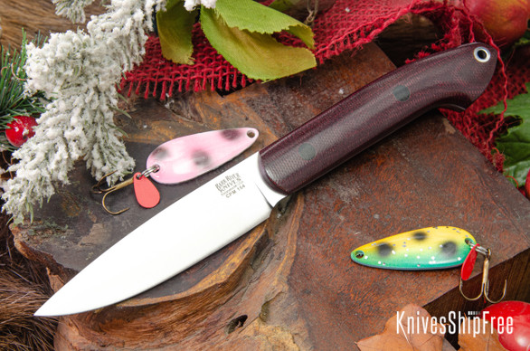 Bark River Knives: Bird & Trout - CPM 154 - Burgundy Canvas Micarta - Gray Liner - Black Pins