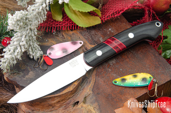 Bark River Knives: Bird & Trout - CPM 154 - Black Canvas Micarta - Double Bloody Basin Spacer - Red Liners