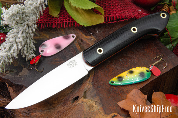 Bark River Knives: Bird & Trout - CPM 154 - Black Canvas Micarta - Orange Liners - Hollow Brass Pins