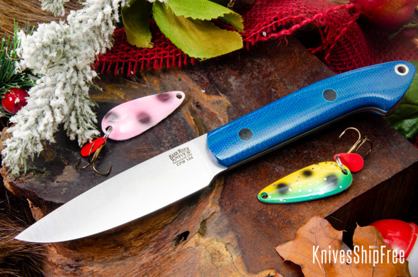 Bark River Knives: Bird & Trout - CPM 154 - Blue Canvas Micarta - Sea Blue Liner - Black Pins