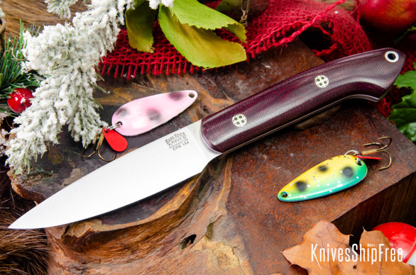 Bark River Knives: Bird & Trout - CPM 154 - Burgundy Canvas Micarta - White Liners - Mosaic Pins