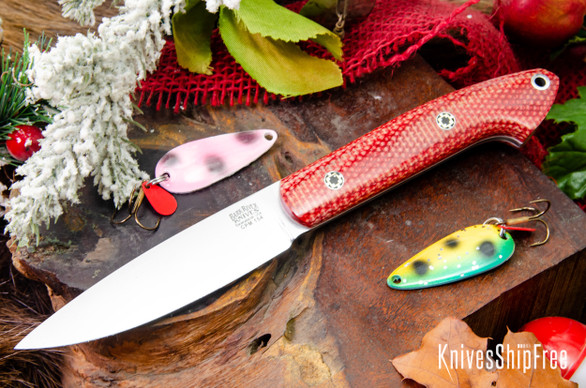 Bark River Knives: Bird & Trout - CPM 154 - Firedog Canvas Micarta - White Liners - Mosaic Pins