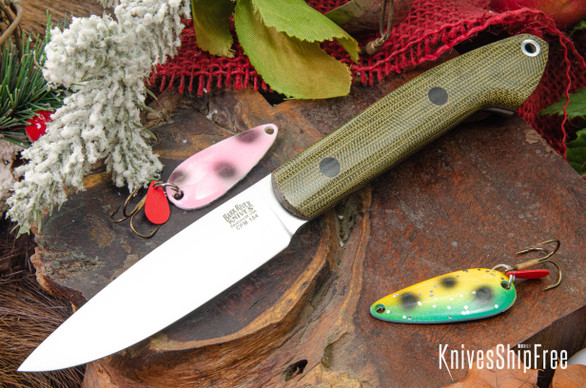 Bark River Knives: Bird & Trout - CPM 154 - Green Canvas Micarta - Black Liners & Pins