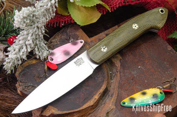 Bark River Knives: Bird & Trout - CPM 154 - Green Canvas Micarta - White Liners - Mosaic Pins