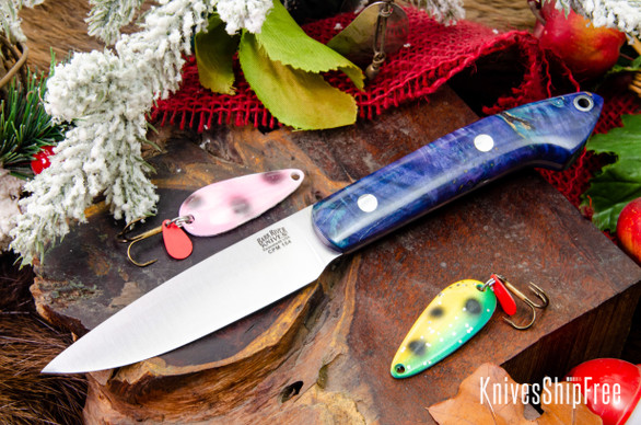 Bark River Knives: Bird & Trout - CPM 154 - Blue & Purple Maple Burl