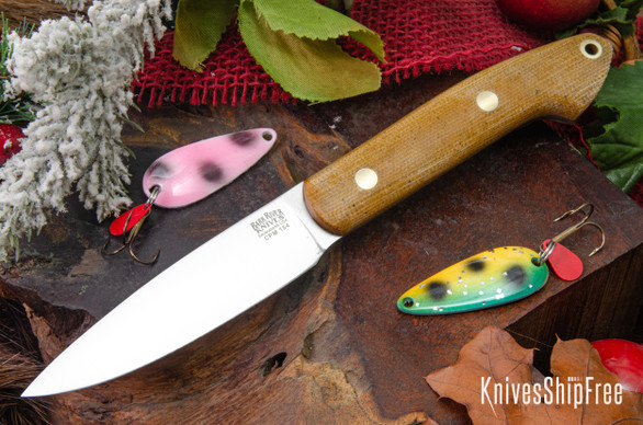 Bark River Knives: Bird & Trout - CPM 154 - Natural Canvas Micarta - Brass Pins - Matte