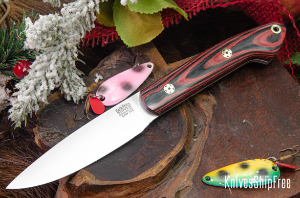 Bark River Knives: Bird & Trout - CPM 154 - Red & Black Linen Micarta - White Liners - Mosaic Pins
