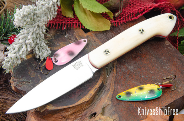 Bark River Knives: Bird & Trout - CPM 154 - Smooth Bone - Red Liners - Mosaic Pins