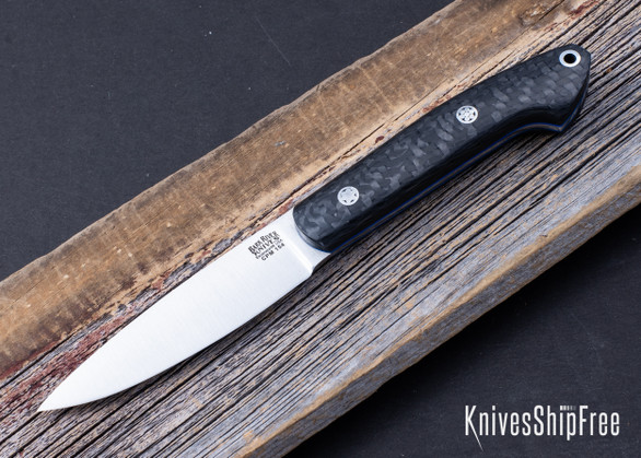 Bark River Knives: Bird & Trout - CPM 154 - Black Carbon Fiber - Blue Liners - Mosaic Pins