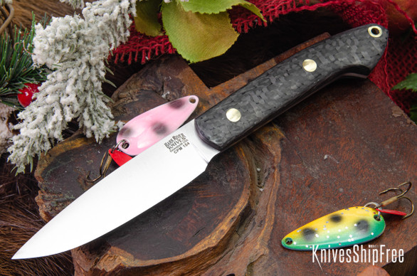 Bark River Knives: Bird & Trout - CPM 154 - Black Carbon Fiber - Brass Pins