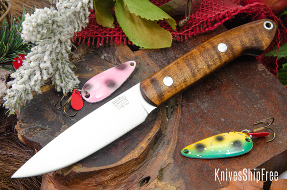 Bark River Knives: Bird & Trout - CPM 154 - Dark Curly Maple - Black Liners