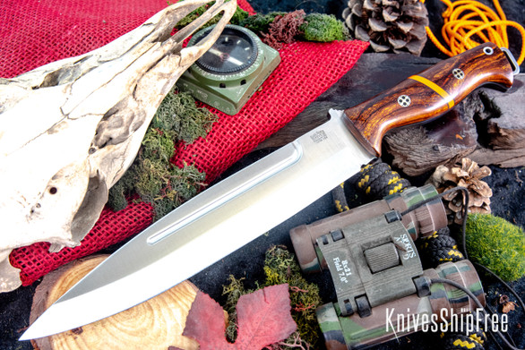 Bark River Knives: Pig Sticker - CPM-154 - Desert Ironwood - Orange Spacer - Black Liners - Mosaic Pins