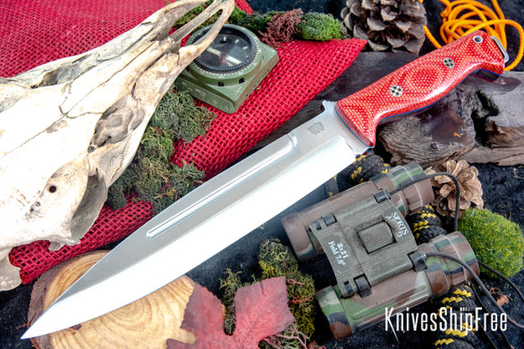 Bark River Knives: Pig Sticker - CPM-154 - Firedog Canvas Micarta - Blue Liners - Mosaic Pins