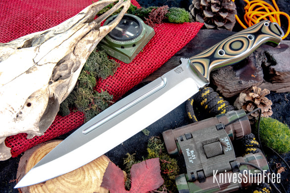 Bark River Knives: Pig Sticker - CPM-154 - Mil Spec Camo G-10 - Toxic Green Liners - Hollow Pins