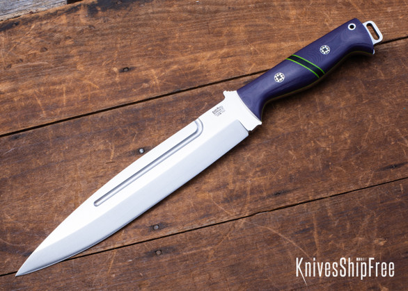 Bark River Knives: Pig Sticker - CPM-154 - Purple G-10 - Onyx Spacer - Toxic Green Liners - Mosaic Pins