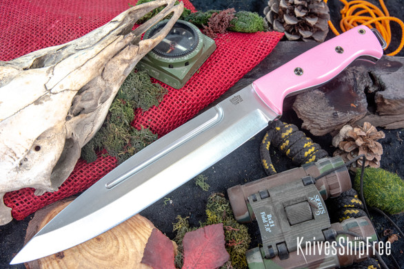 Bark River Knives: Pig Sticker - CPM-154 - Rampless - Pink G-10 - White Liners - Mosaic Pins