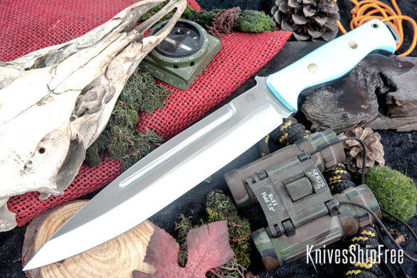 Bark River Knives: Pig Sticker - CPM-154 - Sea Blue G-10 - Blue Liners - Brass Pins