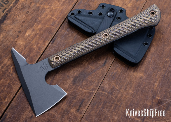 RMJ Tactical: Jenny Wren Spike - 80CrV2 Tomahawk - Textured Hyena Brown G-10 - Tungsten Cerakote