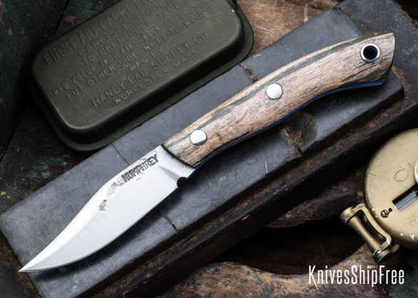 Lon Humphrey Knives: Mudbone Muskrat - Forged AEB-L - Storm Maple - Blue Liners - LH22AJ031