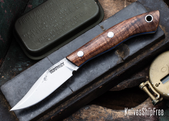 Lon Humphrey Knives: Mudbone Muskrat - Forged AEB-L - Tasmanian Blackwood - Blue Liners - LH22AJ052