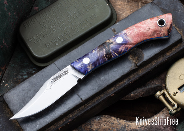 Lon Humphrey Knives: Mudbone Muskrat - Forged AEB-L - Box Elder Burl - Blue Liners - LH22AJ095