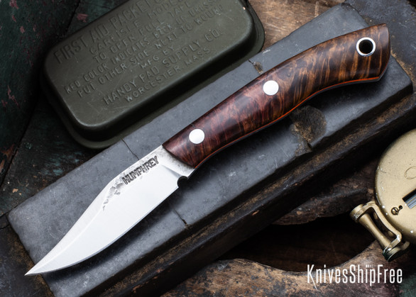 Lon Humphrey Knives: Mudbone Muskrat - Forged AEB-L - Box Elder Burl - Orange Liners - LH22AJ118