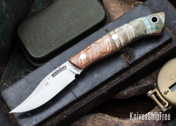 Lon Humphrey Knives: Mudbone Muskrat - Forged AEB-L - Box Elder Burl - Red Liners - LH22AJ132