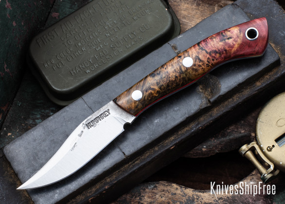 Lon Humphrey Knives: Mudbone Muskrat - Forged AEB-L - Box Elder Burl - Red Liners - LH22AJ139