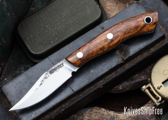 Lon Humphrey Knives: Mudbone Muskrat - Forged AEB-L - Desert Ironwood - Blue Liners - LH22AJ159