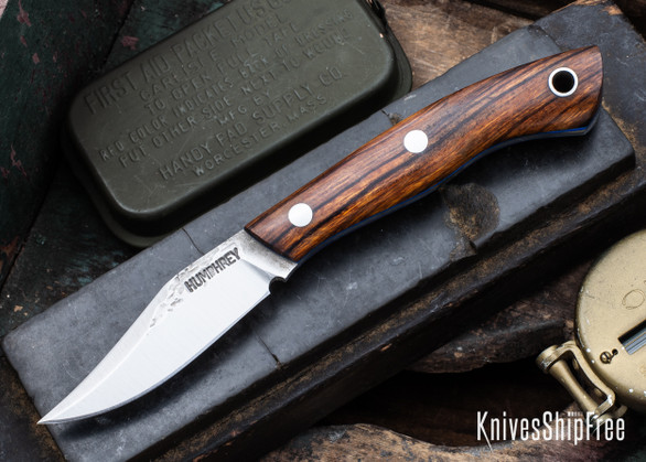 Lon Humphrey Knives: Mudbone Muskrat - Forged AEB-L - Desert Ironwood - Blue Liners - LH22AJ161