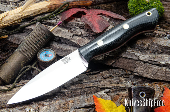 Bark River Knives: Mini Aurora - CPM-3V - Black Canvas Micarta - Red Liners - Brass Pins