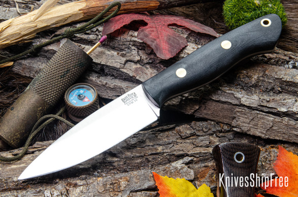 Bark River Knives: Mini Aurora - CPM-3V - Black G-10 - Brass Pins - Matte