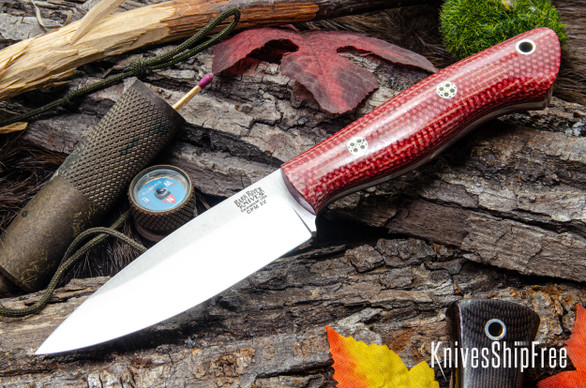 Bark River Knives: Mini Aurora - CPM-3V - Firedog Canvas Micarta - Red Liners - Mosaic Pins