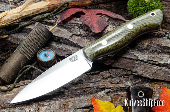 Bark River Knives: Mini Aurora - CPM-3V - Green Canvas Micarta - Red Liners