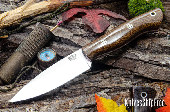Bark River Knives: Mini Aurora - CPM-3V - Tan Burlap Micarta - Red Liners - Mosaic Pins